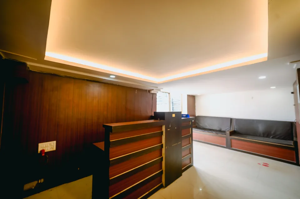 Wide view of the lobby and seating area